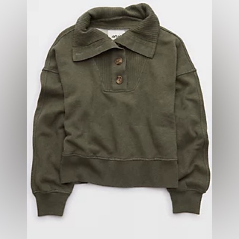 Aerie Best Button Sweatshirt- Olive